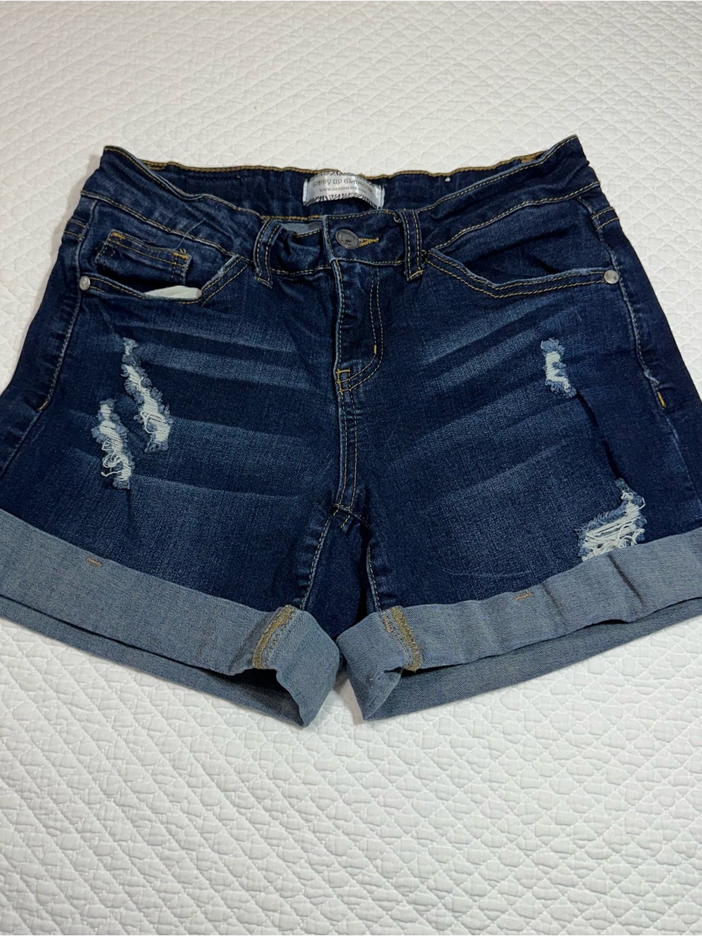 Judy Blue Dark Blue Distressed Rolled Cuff Denim Shorts